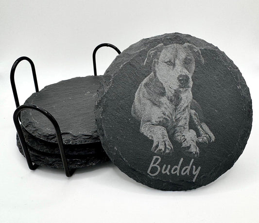 Personalized Engraved Slate Coaster Set