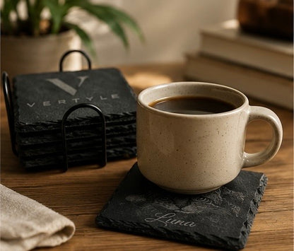 Personalized Engraved Slate Coaster Set