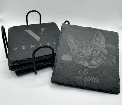 Personalized Engraved Slate Coaster Set
