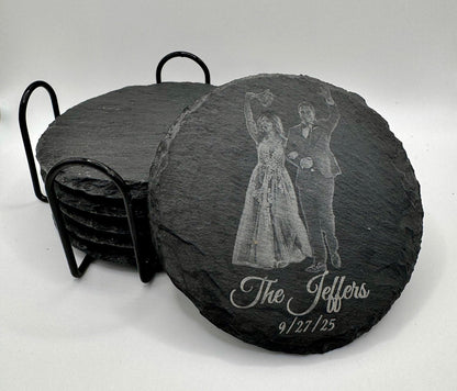 Personalized Engraved Slate Coaster Set